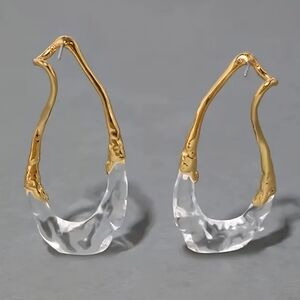 Gold Clear RESIN Lucite Hoop Earrings. Designer LOOKS 4 LESS New Top Seller